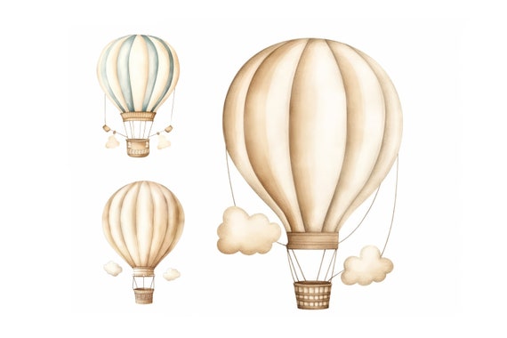 Watercolor Hot Air Balloons Clipart, Nursery Wall Decor, Baby Boy Clipart, High Quality JPGs, Digital Download, Kids Art, Balloon Clipart