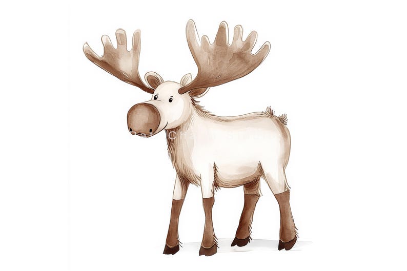 Nursery Baby Animal Clipart Bundle, White Moose, Digital Stickers