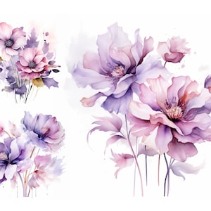 Watercolor Pink Flowers Clipart Bundle, Purple Flower Clipart, Wedding Invitation, Commercial Use, Wedding Clipart, Greeting Cards Design