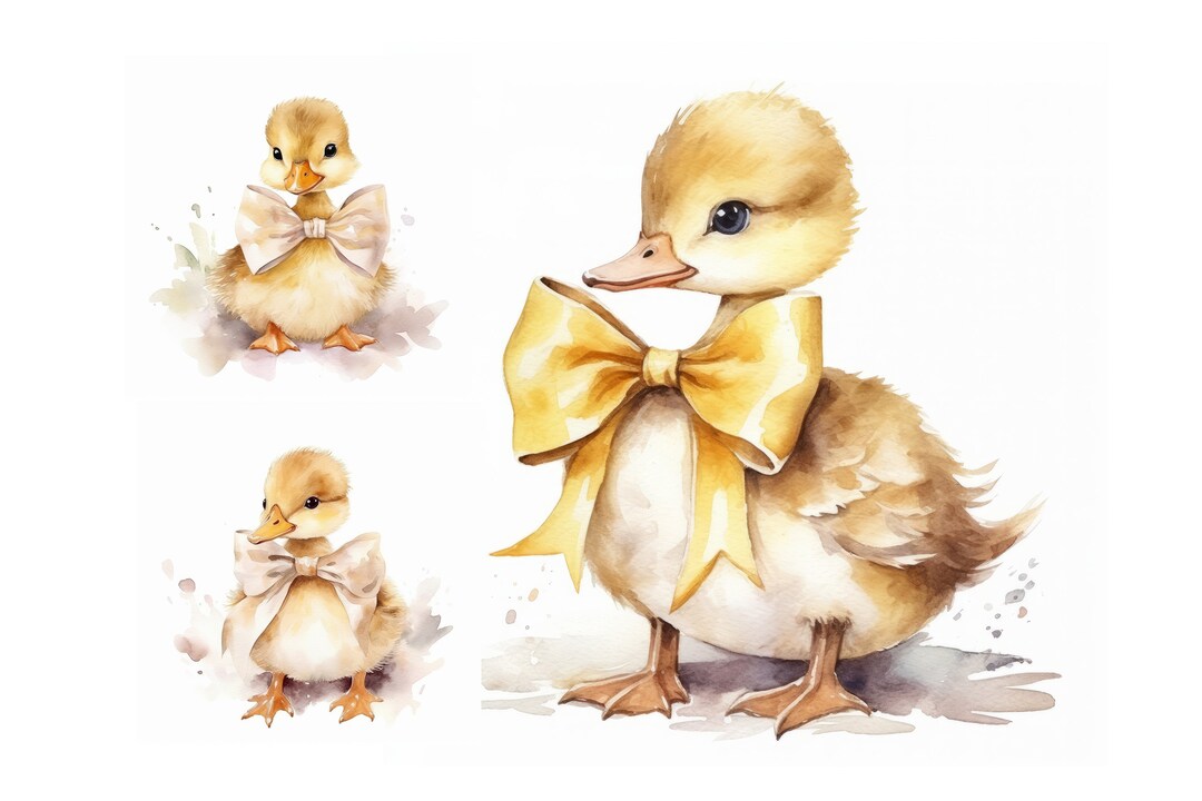 Watercolor Baby Duck Clipart, High Quality JPG, Nursery Art, Digital