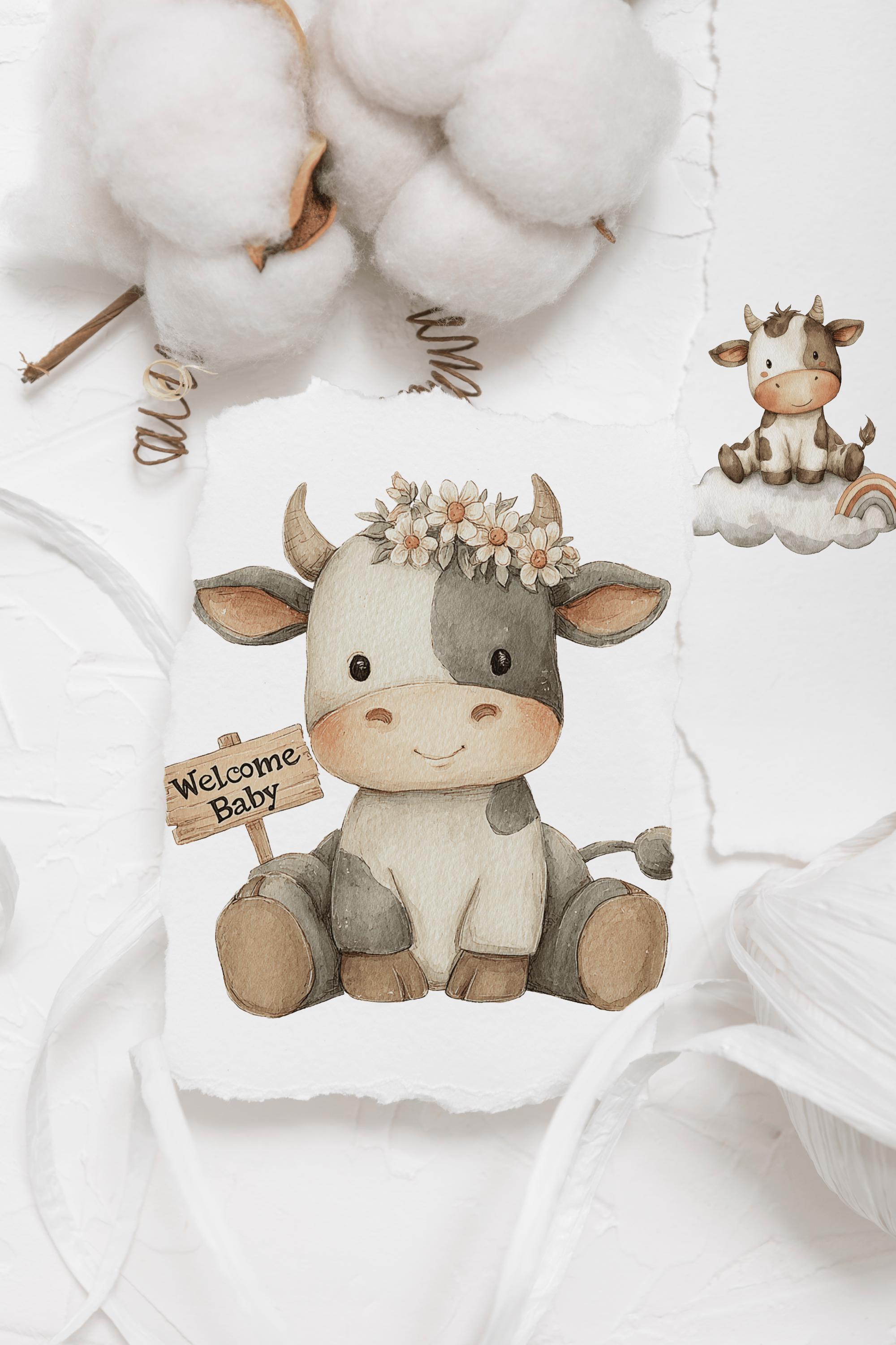 20 Baby Cow Clipart PNG + Video, Cute Farm Animal Nursery Bundle ...