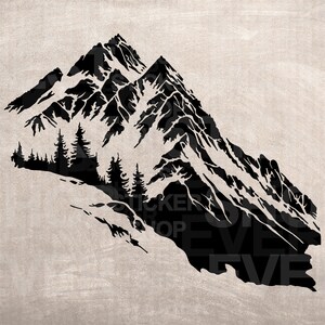 Bergen stencil, ontwerp print, digitale download ClipArt-afbeelding voor DYI craft muurdecoratie, Vector, SVG PNG, tatoeage, laser, vinyl, dtf