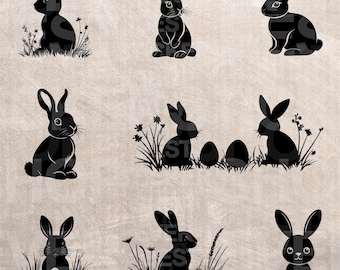 Easter Bunny Stencil SVG PNG, Rabbit Template Graphics (Digital Download)