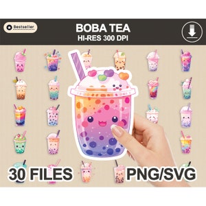 Kawaii Boba Tea Stickers, PNG SVG Bundle (Digital Download)