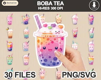 Boba Tea Drink PNG SVG bundle, sticker PNG bundle, printable stickers, sticker designs, kawaii stickers, sticker downloads, boba tea clipart