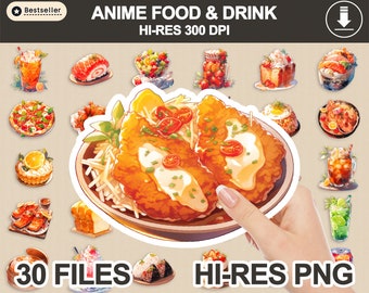 Anime Food Clipart PNG, Japanese Stickers (Digital Download)