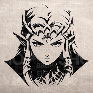 Pochoir princesse Zelda, impression design, téléchargement numérique ClipArt graphique pour décoration murale bricolage, vecteur, SVG PNG, tatouage, laser, vinyle, dtf