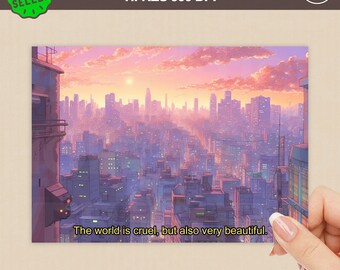 Anime Cityscape Postcard, Ghibli Inspired (Digital Download)