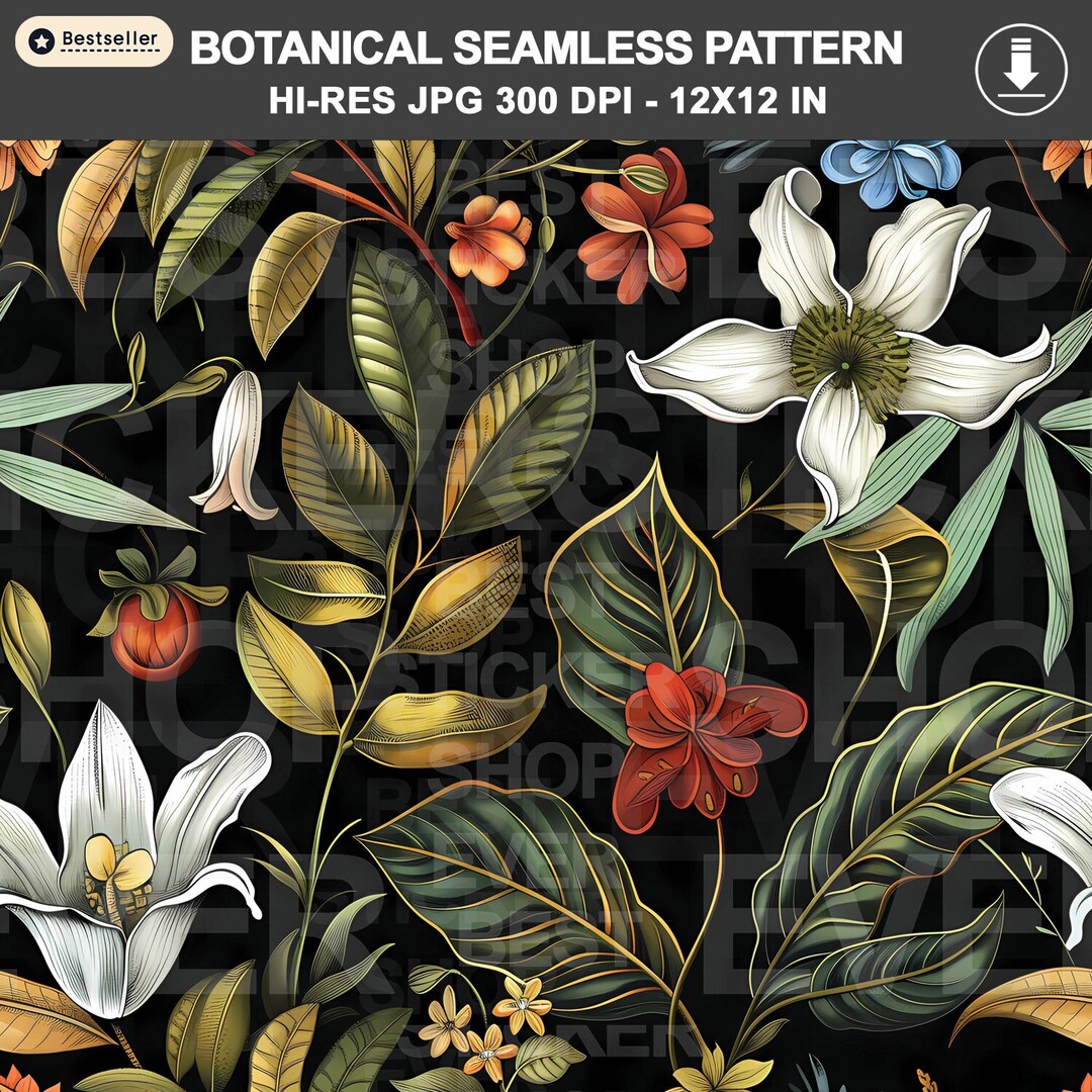 Floral Botanical Plants Vintage Print Seamless Pattern Design Repeating ...