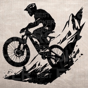 Pochoir de vélo de montagne, impression de conception de modèle de modèle, graphique ClipArt en téléchargement numérique pour bricolage, décoration de meubles muraux, vecteur, SVG PNG
