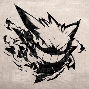 Gengar-stencil, ontwerpprint, digitale download ClipArt-afbeelding voor DYI craft muurdecoratie, Vector, SVG PNG, tatoeage, laser, vinyl, dtf, Pokemon