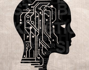 AI Brain Circuit Stencil, Vector SVG, Cricut Silhouette Cut File (Digital Download)