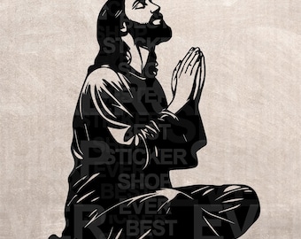 Praying Jesus Stencil, God Graphic, DIY Craft, SVG PNG (Digital Download)