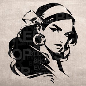 Bellissimo stencil di donna zingara, modello di modello di stampa, download digitale ClipArt Graphic per mobili da parete artigianali fai da te, vettore, SVG PNG