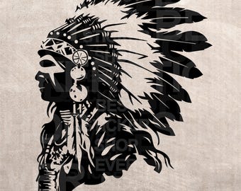 Native American Man Stencil, Vector Graphic SVG PNG (Digital Download)