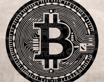 Bitcoin Crypto Coin Stencil, SVG PNG (Digital Download)