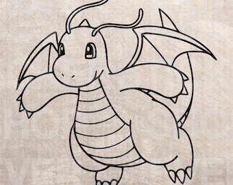 Dragonite Pokemon Stencil Design, SVG PNG, ClipArt (Digital Download)