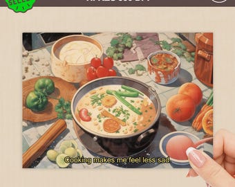Anime Food Postcard, Ghibli Inspired, Cooking Art (Digital Download)