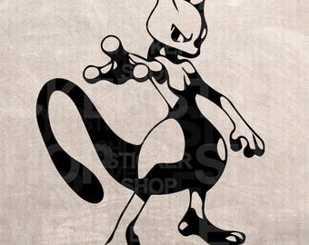 Mewtwo Pokemon Stencil Design, SVG PNG, DIY Craft (Digital Download)