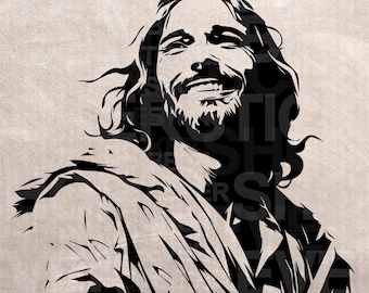Jesus Smiling Christ Stencil, DIY Craft, SVG PNG (Digital Download)