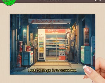 Anime Inspired Postcard, Japanese Vending Machine, Mini Print (Digital Download)