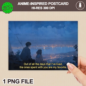 Anime inspirierte Postkarte ~ Anime Clipart, digitaler Download, DIY Scrapebooking, Digitaldruck, Ghibli inspiriert, digitale Postkarte, Mini Druck