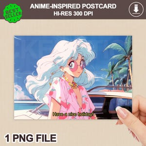 Carte postale de vacances inspirée de l'anime ~ Clipart Anime, téléchargement numérique, bricolage Scrapebooking, inspiré de Ghibli, carte postale numérique, citation d'anime rétro