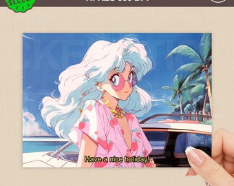 Anime Holiday Postcard, Retro Anime Quote (Digital Download)