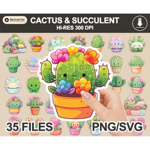 Cactus Succulent Sticker Bundle, PNG SVG Clipart (Digital Download)