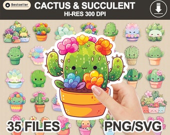 Cactus & Succulent PNG SVG bundle, sticker PNG bundle, printable sticker, cactus stickers, sticker downloads, plants sticker, cactus clipart