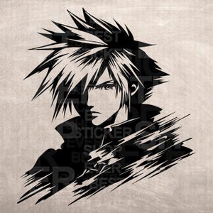 クラウド ストライフ ステンシル、モデル テンプレート デザイン プリント、デジタル ダウンロード クリップ アート グラフィック、DYI クラフト 壁家具デコ、ベクター、SVG PNG