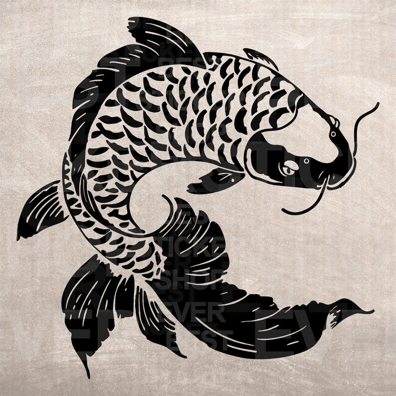 Koi Fish Stencil, Model Template Design Print, Digital Download Clipart Graphic for DYI Craft ...