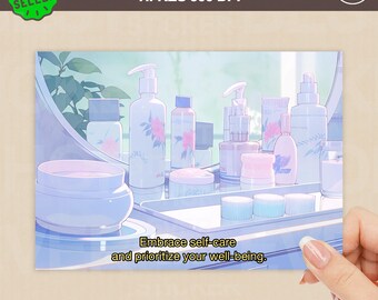 Anime-Inspired Spa Day Postcard, Cute DIY Clipart (Digital Download)