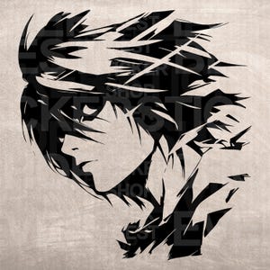 L Lawliet Stencil, modelo de modelo de impressão de design, download digital de clipart gráfico para decoração de móveis de parede de artesanato DYI, vetor, SVG PNG Sonic
