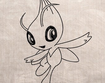Celebi Pokemon Stencil, Vector SVG PNG Clipart (Digital Download)