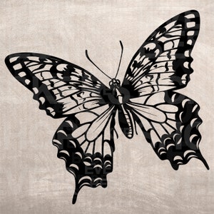 Vlinder stencil, ontwerp print, digitale download ClipArt-afbeelding voor DYI craft muurdeco, Vector, SVG PNG, tatoeage, laser, vinyl, dtf