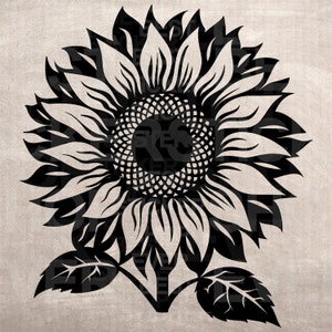 Pochoir tournesol, impression design, téléchargement numérique ClipArt graphique pour décoration murale bricolage, vecteur, SVG PNG, tatouage, laser, vinyle, dtf