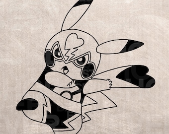 Pikachu Libre Stencil, Pokemon Clipart, DIY Craft, SVG PNG (Digital Download)