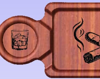 Double Cigar & Whiskey Holder Ashtray, Wood Tray, Serving Tray, Designed for CNC router, svg, dxf, ai, eps, pdf