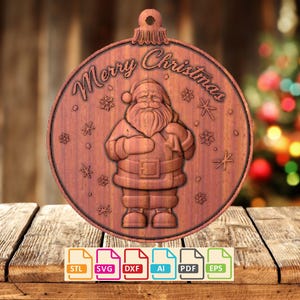Décoration de Noël père Noël 3D conçue pour routeur CNC, fichier numérique stl, svg, dxf, ai, eps, pdf