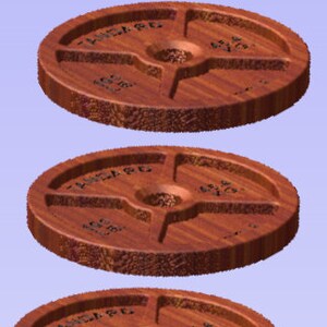 May include: Four wooden coasters shaped like weight plates. Each coaster has the text "Iron Grip" and "45 lbs" printed on it.