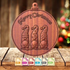 3D Christmas Gnome Ornament II Designed for CNC router, stl, svg, dxf, ai, eps, pdf  Digital File