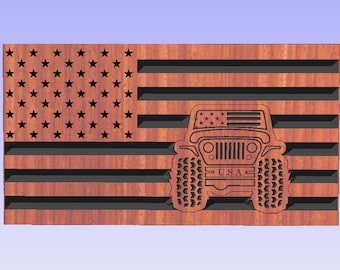USA Flag with JEEP Emblem, Designed for CNC router, svg, dxf, ai, eps, pdf