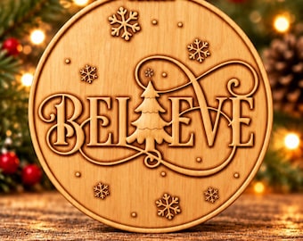 3D "Believe" Christmas Ornament CNC Files (Digital File)