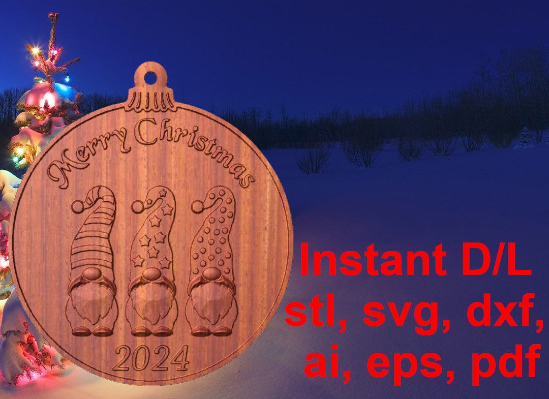 3D Christmas Gnome Ornament 2024 Designed for CNC Router, Stl, Svg, Dxf