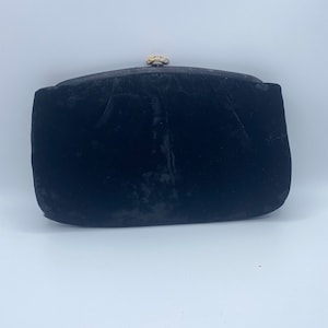 1950s Black Velvet Clutch With Gold Clasp