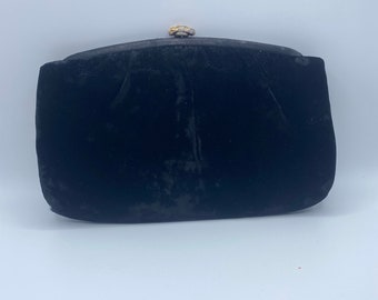 1950s Black Velvet Clutch With Gold Clasp