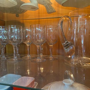 1950s Fostoria Atomic Starburst Pitcher and Goblet Set