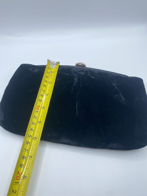 1950s Black Velvet Clutch With Gold Clasp Gem