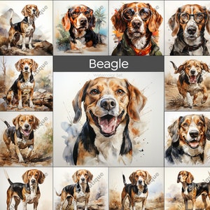 Watercolor Beagle, 16 High Quality Dog Clipart, Card Making, Digital Paper Craft, Wall Art, Commercial Use - Digital Download